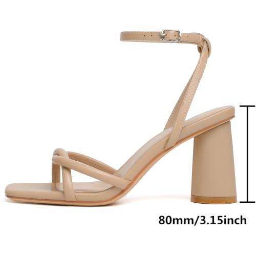Image of RIBONGZ Block Heels Prom Heeled Sandals for Women Chunky Square Open Toe Strappy High Heels Ankle Strap Wedding Bridal Shoes High Heel Sandals for Party Dress