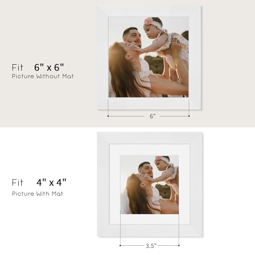 6x6 Oak Wood Picture Frame - Minimalist 6x6 Picture Frame, 6"x6" Frame Wood, Natural Solid Wooden Picture Frames for Wall Art Photo and Prints(1 Pack, White)