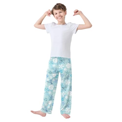 ZZXXB Dragonfly Spring Flowers Boys Long Pants Soft Trousers Elastic Waist Kids Lounge Bottoms with Pockets S-XL2