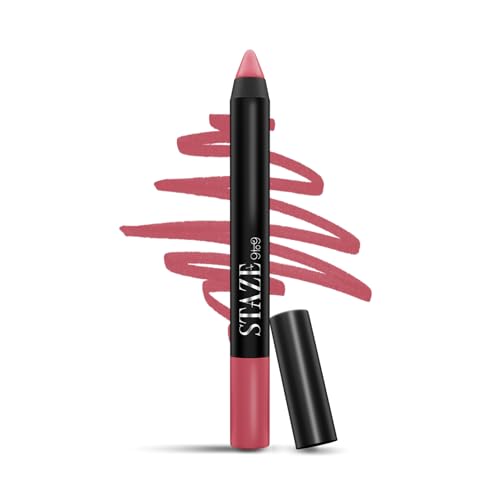 Staze 9to9 Pout On Matte + Smudgeproof Lip Crayon | Non-Drying, Transferproof & Sharpenable| Pigmented Matte Finish | 12-Hour Stay | Lightweight | 08 Dusty Rose | 3.5 g