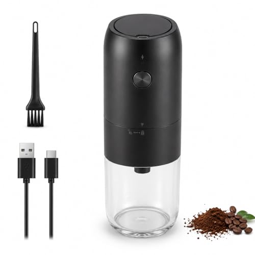 Image of AXEON Portable Electric Coffee Grinder with Cleaning Brush | USB Rechargeable Automatic Burr Grinder with Grounds Container | Electric Grinder for Coffee Beans, Spices & Herbs | One-Touch Operation