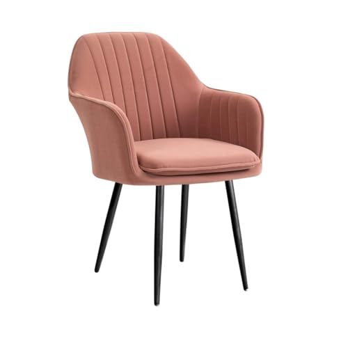 Image of Plush Dining Chair | Accent Chair for Living Room Bedroom Restuarant | Velvet Fabric & Thick Cushion Seat with Sturdy Glossy Metal Legs (Black Legs, Pink)