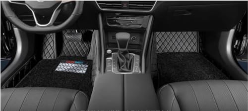 Image of CAPDELL 7D Premium Car Floor Mat Compatible with Carens Clavis ||Luxury Leather Double Layered Mat||Set of 4pcs||Waterproof and Washable||Colour:-Black with Silver (Black Grass)