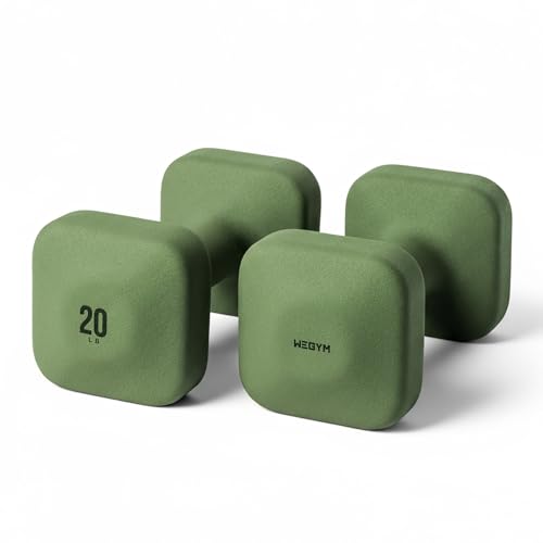 WeGym SafeGrip Quadratische Hanteln mit rutschfesten Griffen, ästhetische freie Gewichte für Heimtraining, stabiles Design verhindert Rollen während Bodenübungen (9 kg, Paar Wald)