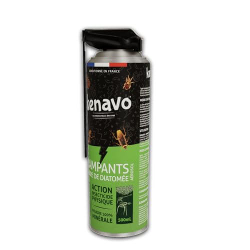 Kenavo Aérosol Terre de Diatomée 500mL Spray Insecticide avec Action Physique Anti-Insectes rampants | Poudre 100% minérale Contre cafards, Fourmis, punaises | Usage intérieur et Zones Animaux