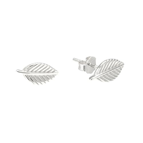 925 Sterling Silver Small Leaf Earrings Studs for Women Girl, White Gold Tone