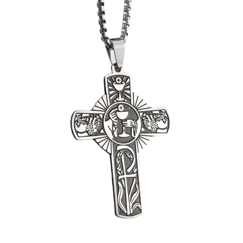 Collier croix Jésus vintage en acier pour la prière catholique des hommes et femmes