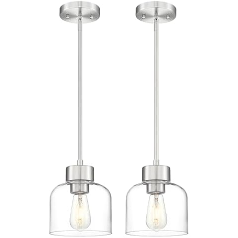 Audickic 2-Pack Pendant Lights Kitchen Island, 7" Brushed Nickel Hanging Lights Fixtures with Clear Glass Shade, Modern Kitchen Pendant Lighting Over Island for Dining Room, AD-24024-1P2-SN Cover