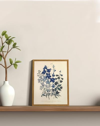Image of ARPEOTCY Vintage Framed Botanical Wall Art, Bedroom Bathroom Blue Flowers Pictures Art Decor, Canvas Print Retro Paintings, Home Rustic Farmhouse Neutral Decor, 8x10 Inch