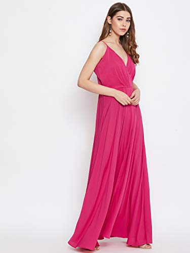Image of Berrylush Red Solid V Neck Maxi Dress