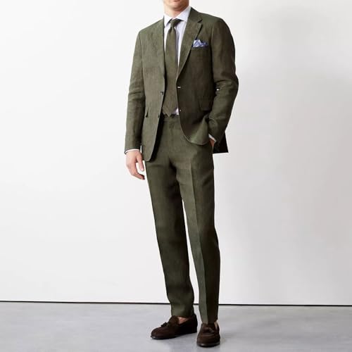 2 Piece Linen Men's Wedding Suit Summer Casual Slim Fit Linen Suit Tuxedos Blazer Pants Vest Suit Set4