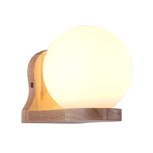 Sin luz tenue: Aplique de pared nórdico de madera y vidrio blanco