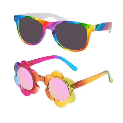 COACOM 1 Pieza De Gafas De Colores Y 1 Pieza De Gafas De Flores, Gafas De Diseño Creativo, Gafas De Sol Infantiles, Gafas De Sol De Moda, Suministros De Viajes Al Aire Libre.