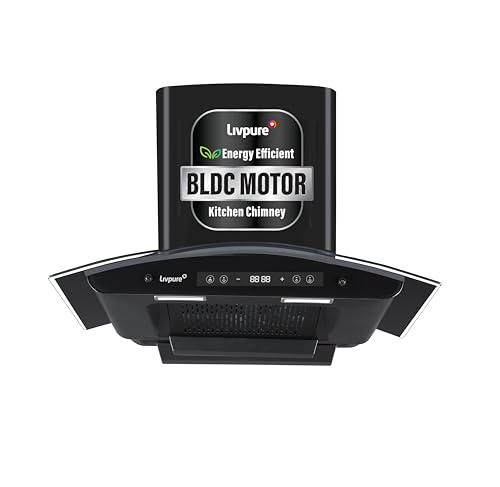 Image of Livpure 75cm 1400m /hr Curved Glass BLDC Filterless Autoclean Kitchen Chimney|9 Speed With RPM Display|10Yrs Motor Warranty,2 Yrs Comprehensive|Touch & Gesture Control|LIV-INVICTO-75-FL-BLDC-HAC,Black