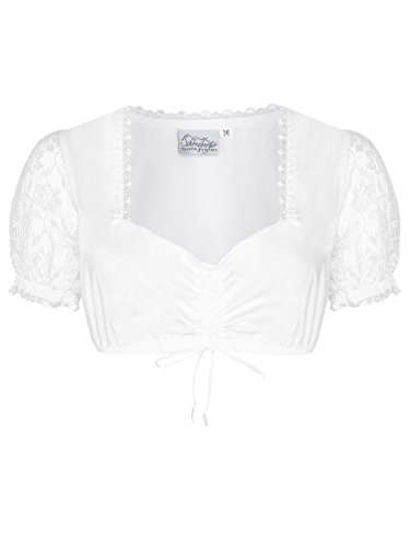 Schöneberger Trachten Couture Elegante Camicetta Dirndl Camicetta Wiesnherz Maniche Trasparenti - Camicetta Donna Dirndl con Pizzo (42, Bianco)