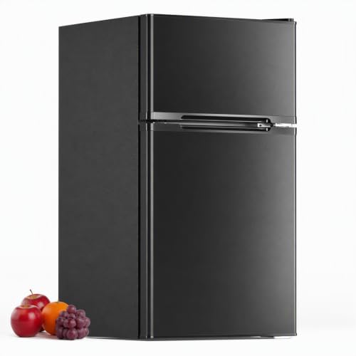 Image of Electactic 3.2 Cu.Ft Mini Fridge with Freezer for Bedroom Office, Black | 2 Reversible Door, Removable Glass Shelves, 3 Temperature Settings, Energy Efficient Compact Small Refrigerator for Dorm