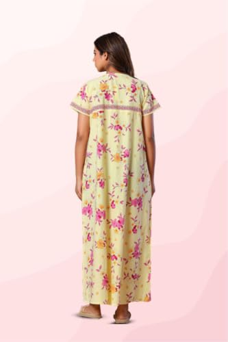 Image of NIHSAMAH Cotton Nighty for Women with Pocket, Premium Printed Long Nighty | Comfortable & Fancy Sleepwear /Nightwear