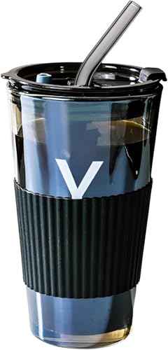 Citybabyストローカップ500mlタンブラー大容量透明ガラスストロー付きウォーター真空断熱真空断熱密閉性コーヒーお茶炭酸広口洗いやすい直飲み車用アウトドア/釣り/遠足/登山/キャンプ/オフィスプレゼント男女兼用 (アッシュY&ブラックカップセット)