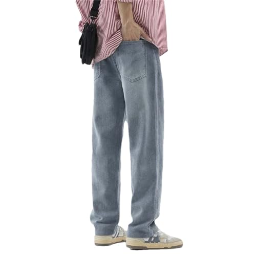 Men's Vintage Baggy Jeans Casual Distressed Straight Elastic Waist High Street Denim Pants