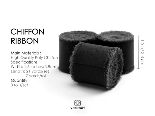 Vitalizart Black Chiffon Ribbon 1.5'' x 21 Yd, Chiffon Silky Ribbons 3 Rolls 1.5'' x 7 Yd - Image 2