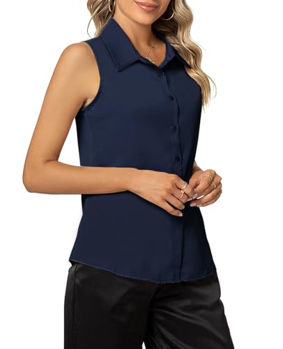 Chemisier sans manches femme col en V boutonné - Tunique de travail d'été chic et unie