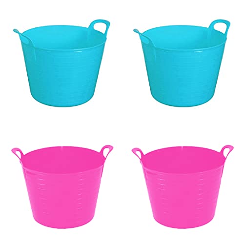 Set of 4-26L, 40L Litre Small, Large Flexi Tub Garden Home Flexible Colour Plastic Storage Container Bucket Flex Tub- MADE IN U.K (40L Litre, Pink & Light Blue)