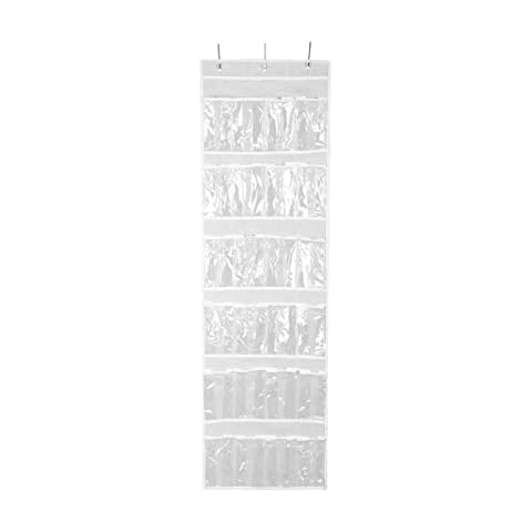 YORKING 24 Pockets Over the Door Shoe Organizer Door Back Pocket Foldable Hanging Bag Shelf Shoe Rack Storage Stand Organiser Holder with Hooks for Bedroom Bathroom Closet Transparent Cover