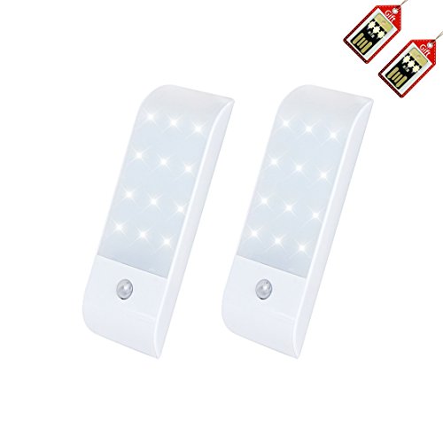 Motion Sensor Light, LED Wall Light Rechargeable Under-Cabinet Light Indoor Stick Anywhere Night Light for Bathroom Bedroom Cabinet Corridor Attic Stairway (Set of 2)