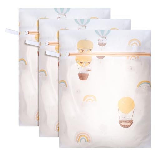Image of 3 Pcs Small Lingerie Wash Bags with Hanging Loop- MDSXO Mesh Bags for Laundry for Washing Delicates,Bra Laundry Bags for Washing Machine with Balloon Prints,Travel Storage Organize Bag[3S,Balloon]