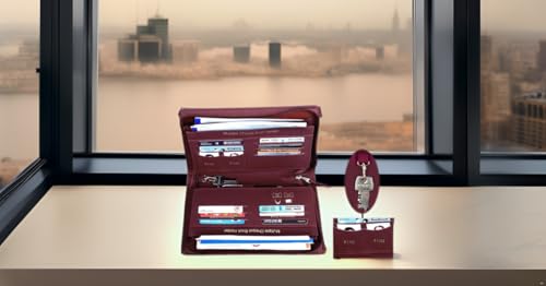 Image of Sukeshcraft Multiple Cheque Book Holder | Original PU Holds Upto 8 Cheque Books,with Matching Zipper (PU -Redwine)