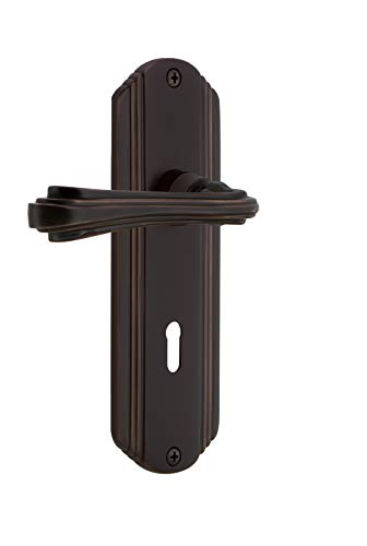 Image of Nostalgic Warehouse Deco Plate Double Dummy with Keyhole Fleur Lever in Timeless Bronze