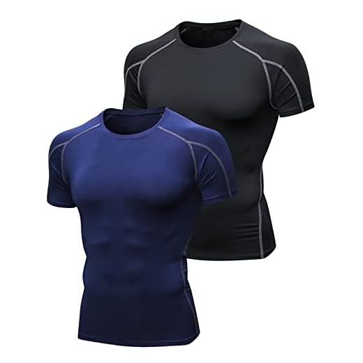 Niksa 2 Piezas Camisetas de Fitness Compresión Ropa Deportiva Manga Corta Hombre para Correr, Ejercicio,Gimnasio Negro Gris+ Azul Marino 1053(L)