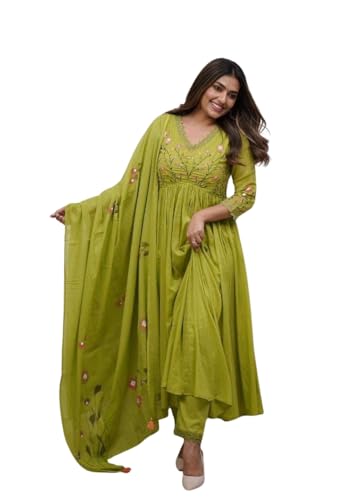 Image of Premium Cotton Embroidered Anarkali Suit Set for Women with Dupatta, Floral Embroidery, 3 Piece Set, Soft and Comfortable