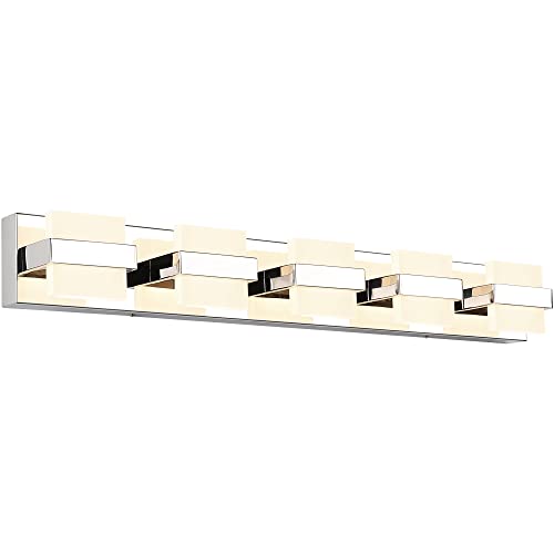 Image of SOLFART 5 Lights Chrome Bathroom Light Modern LED Vanity Lights for Bathroom Light Fixture 34 inch Warm Light Non Dimmable