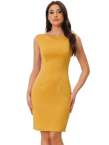 Image of Allegra K Sheath Dress for Women's Business Teacher Sleeveless Boat Neck Dressy Casual Office Dresses
