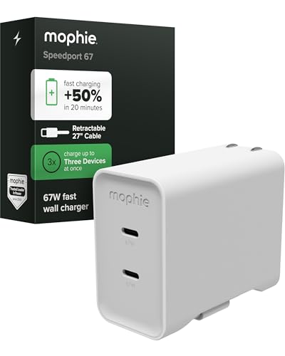 Mophie-Speedport-67-GAN-USB-C-Charger-Block-67W-Fast-Wall-Charger-with-2-USBC-PD-Ports-Retractable-Cable-Compact-Foldable-Prongs-Made-with-Recycled-Materials-for-Smartphones-Tablets Mophie Speedport 67 GAN USB-C Charger Block - 67W Fast Wall Charger with 2 USB‑C PD Ports, Retractable Cable, Compact Foldable Prongs, Made with Recycled Materials, for Smartphones & Tablets - Image 1
