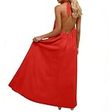 Keuvium Vestidos sin espalda para mujer, vestidos casuales de verano para vacaciones, sin mangas, largo, casual, vestido de verano para mujer, vestido de casa con espalda abierta, vestido largo con