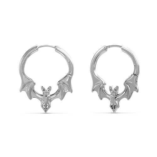 PUNKYOUTH Gothic Bat Hoop Earrings Dark Alternative Piercing Jewelry 18G 1mm High Polish Coffin Shape Flying Vampire Statement Edgy Geometric Huggie Hoops Everyday Wear Accessories For Women Men
