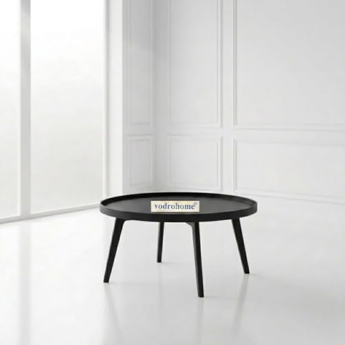 Image of Mango Solid Wood Coffee Table - Round Centre Table with- Mango Ideal Tea Table for Living Rooms C#045 (Matt Black)