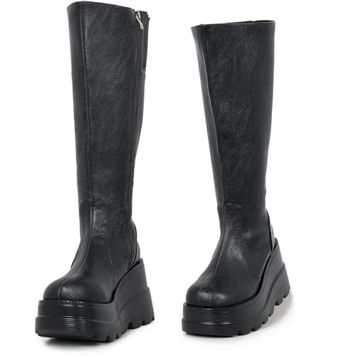 Gothniero Black Wide Calf Platform Boots
