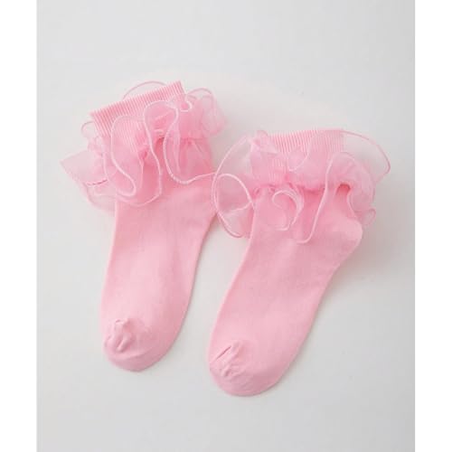 Image of Women Big Ruffle Ankle Socks Adult Double Lace Frilly Socks Fold Cuff Cotton Ruffled Dress Crew Bobby Bride Sock