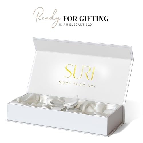 Image of SURI Mezuzah for Door with Scroll, 6 Inch Gold and White Mezuzah Case with Non Kosher Scroll Inside, Fits a 5 Inch Scroll, Includes Adhesive and Gift Box
