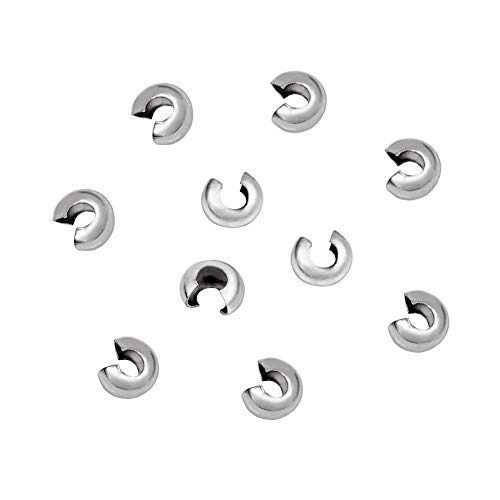 PH PandaHall 200 pcs 304 Stainless Steel Crimp Beads Covers Cap Cord End Caps for Earring Bracelet Necklace Jewelry DIY Craft Making, Stainless Steel Color