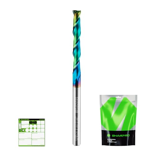 SHARPRO Spiral Upcut Router Bit Set 1/8 Inch Shank 1/8 Inch Cutting Dia. 1'' CL. Extra Long 2-1/4'' OVL. Carbide Upcut CNC Router Bit, Ideal for Wood Engraving and Plunging Applications(Coating)