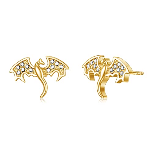 Dragon Earrings 925 Sterling Silver Stud Hypoallergenic Dragon Earrings For Women Girl (Stud Earrings 1 -Gold) #TOP7