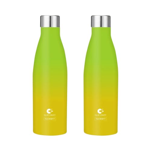 Image of Clay Craft Vacbott Gerald Double Tone Double Walled|18 Hours Hot and 24 Hours Cold Vacuum Insulated|Thermosteel|Flask 500ml|2 Pcs, Steel Bottles for Travelling|BIS Certified|1Year Limited Warranty
