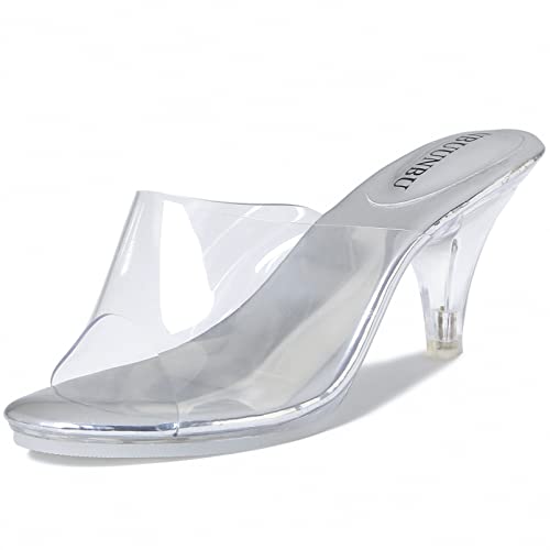 Image of NBUUNBU Silver Clear Heels For Women Dress Shoes Transparent Strap Sexy Stilletos Heels Open Toe High Silver Heeled Sandals Pump Mules
