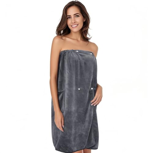 SINLAND Damen-Spa-Wickeltuch, Mikrofaser, leicht, Knielang, Duschtücher mit verstellbarem Verschluss, 71,1 x 137,2 cm, Grau – Ansicht 1