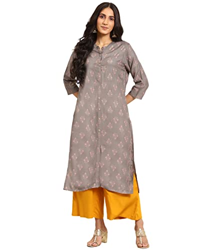 Image of rangita Grey Rayon Calf Length Printed A-line Kurti for Women | Kurta for Women