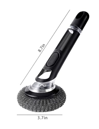 Image of Kitchen Cleaning Brush with Soap Dispenser Handle - Multifunctional Brush Head Replacemen for Pans, Pots, Kitchen Sink, 4 in 1 Household Cleaning Tool for Home and Apartment Must Haves